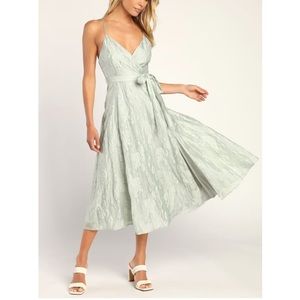 Lulus Always the Answer Sage Green Jacquard Midi Dress